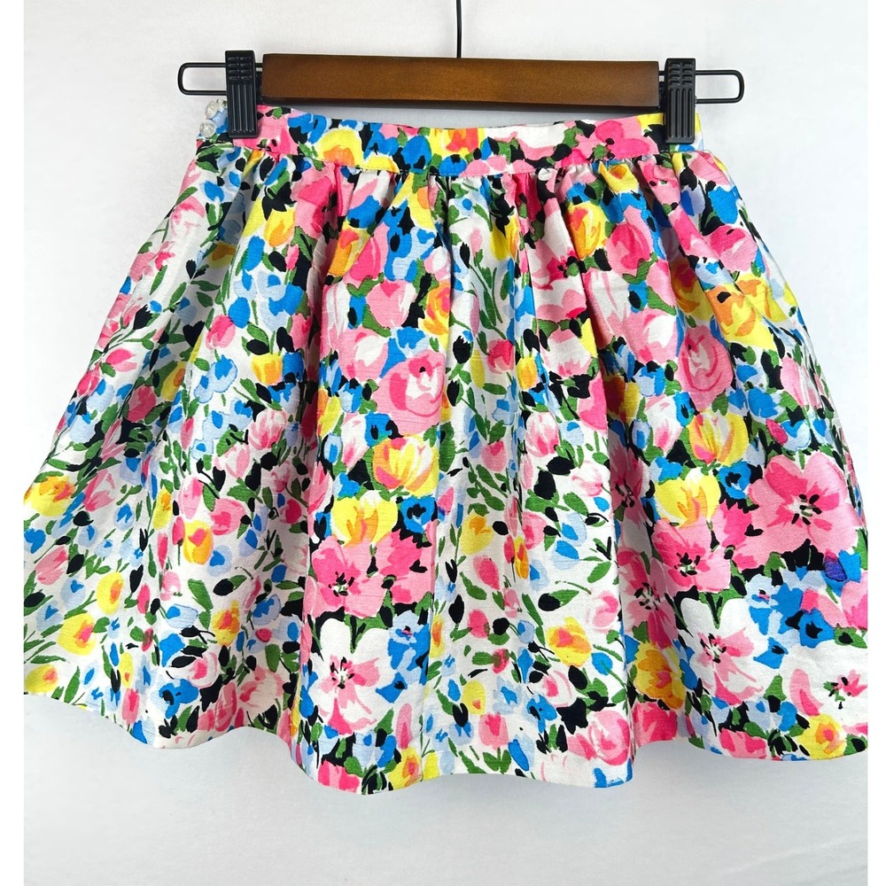 Pippa & Julie Girls Floral Garden Party Skirt Multi-Color Gathered Flare Size 7